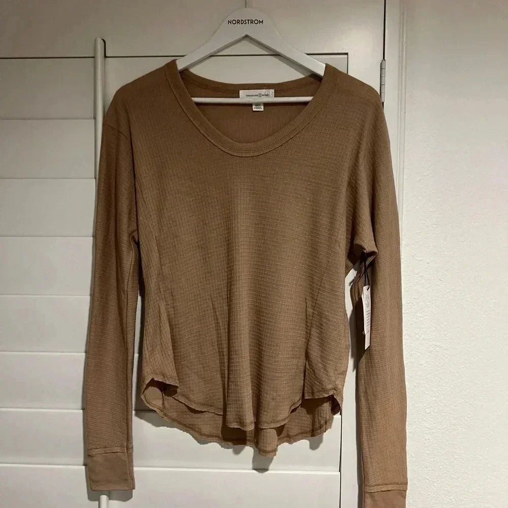 TREASURE & BOND NORDSTROM NWT Waffle Knit V Neck Long Sleeve Top Shirt - Picture 7 of 10
